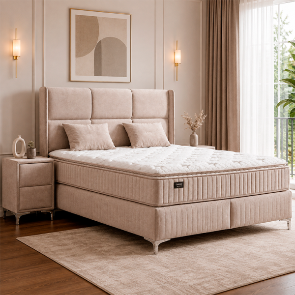 Тапицирана спалня с матрак BELLA 180 x 200 - крем 03