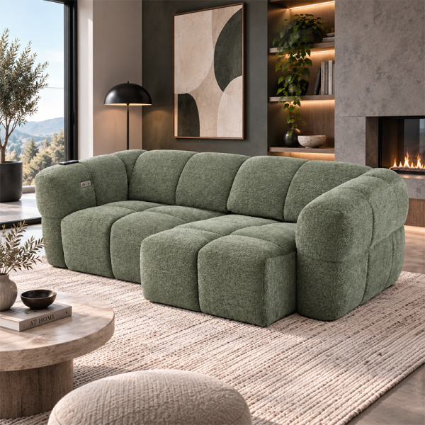 Диван тройка с електрически механизъм ORTONA LUX - тъмнозелен