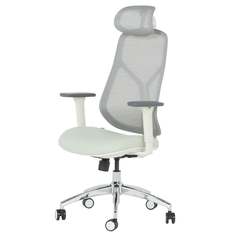 Ергономичен стол Carmen 7901 W еко кожа - сив-светлозелен