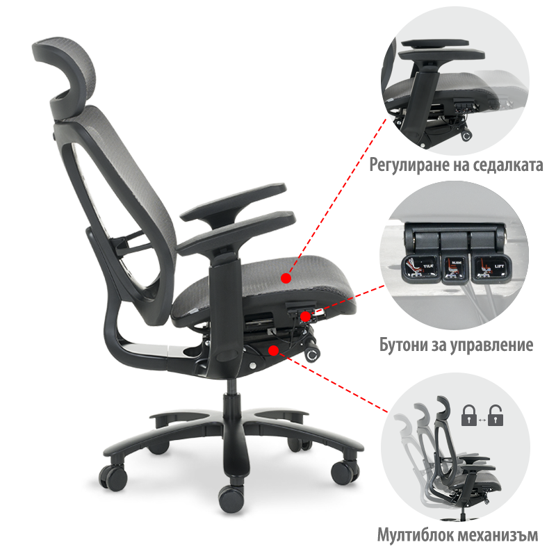 Ергономичен стол NELSON - сив