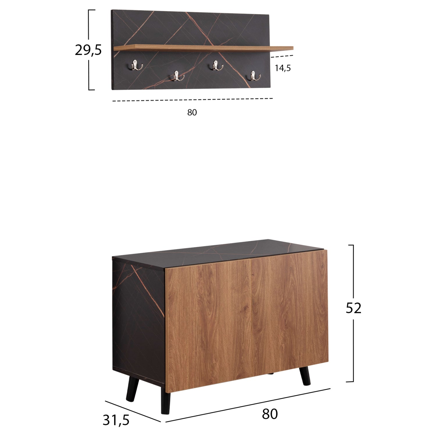 Антре  DELPHINE   цвят черен-натурал 80x31.5x52