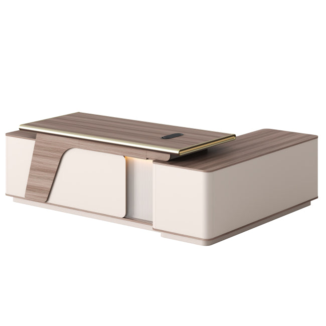 Ляво ъглово бюро SUPERON меламин натурален-бежов цвят с LED осветление 240х180х76 см