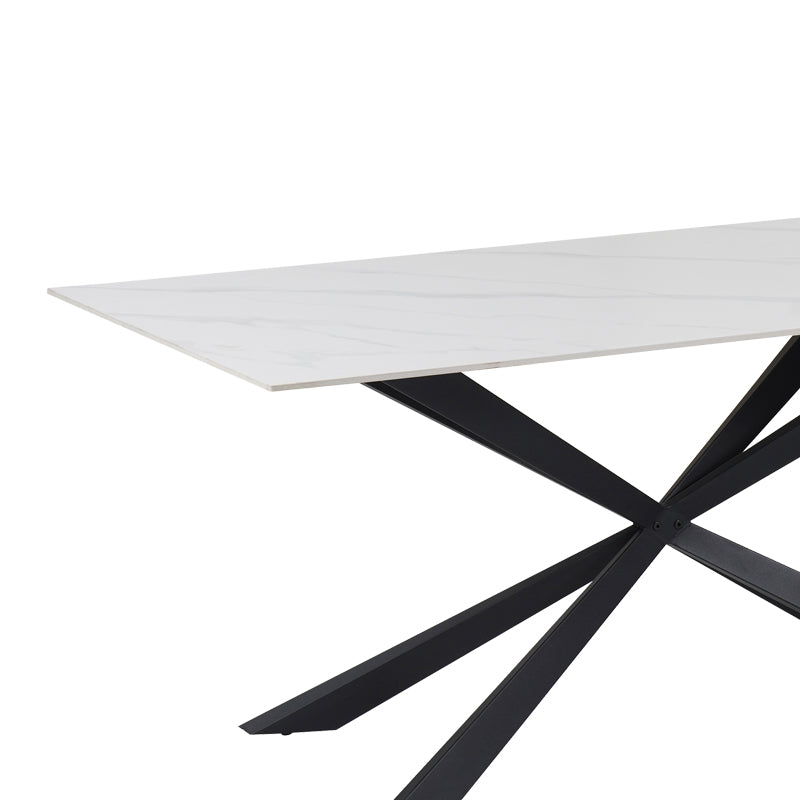 Трапезна   маса COZLINE бял мрамор синтерован камък-крак черен метал 180x90x76cm