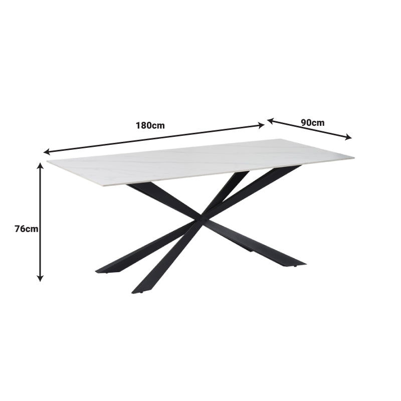 Трапезна   маса COZLINE бял мрамор синтерован камък-крак черен метал 180x90x76cm