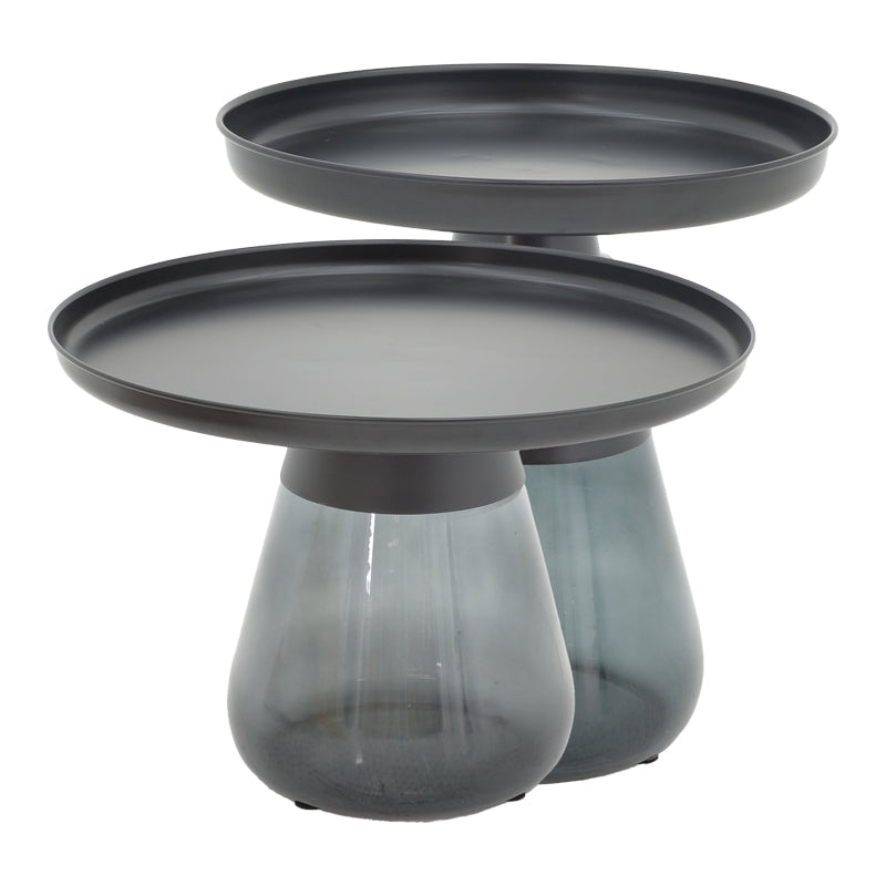 Холна маса Kunlo  комплект 2 части черен метал-черно стъкло