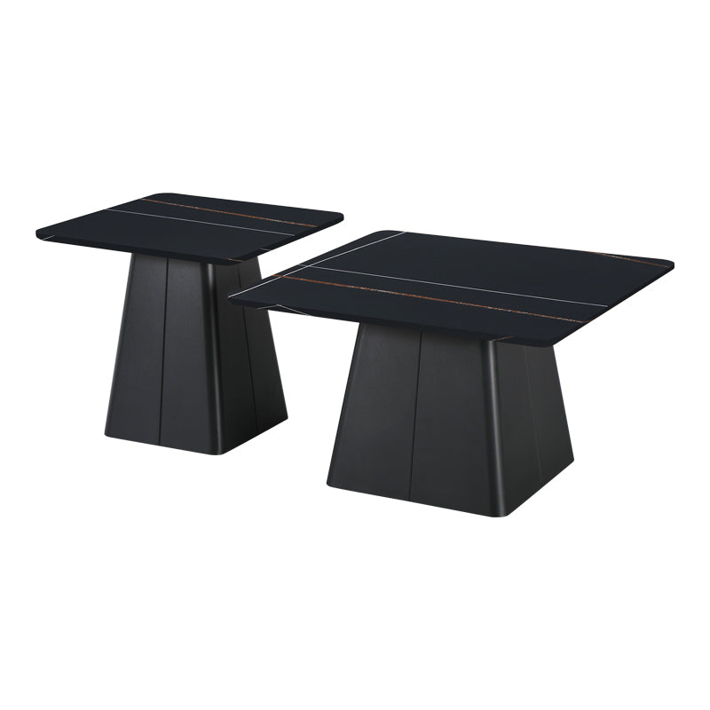 Комплект от 2 квадратни масички за кафе -синтерован камък в цвят черен мрамор