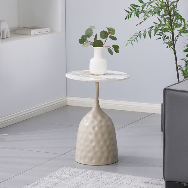 Странична маса AMPHORA капучино метал-мрамор-вид травертин d40x60см
