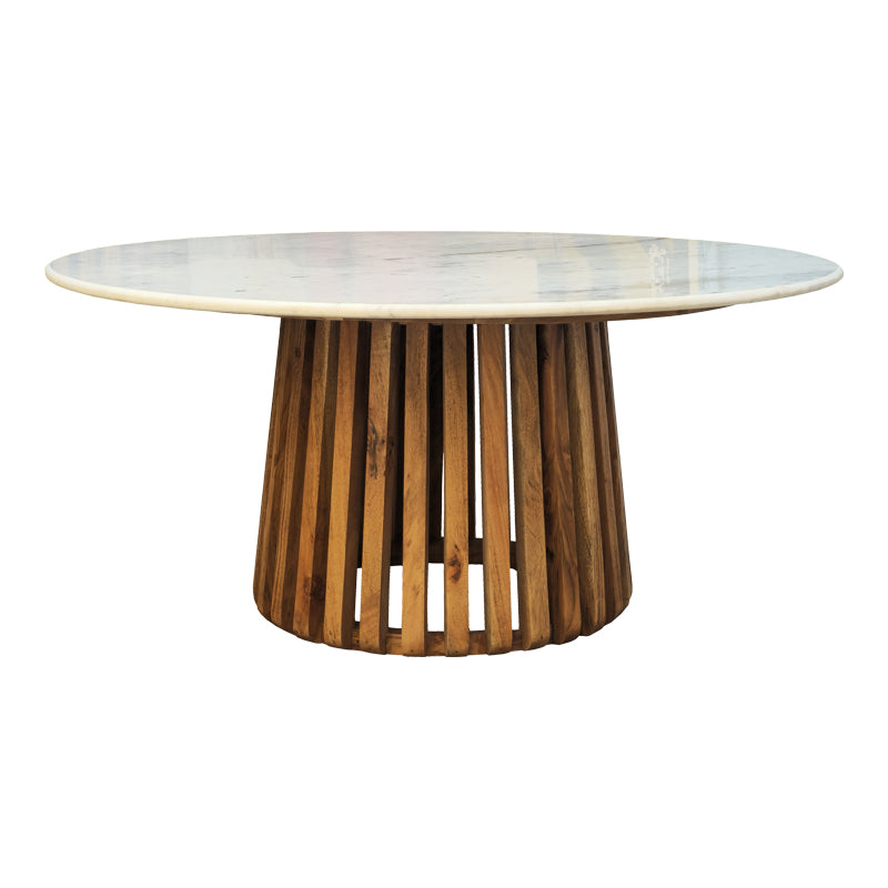 Маса за кафе Mable  масивно акациево дърво в естествен цвят и плот от мраморна повърхност D100x45cm