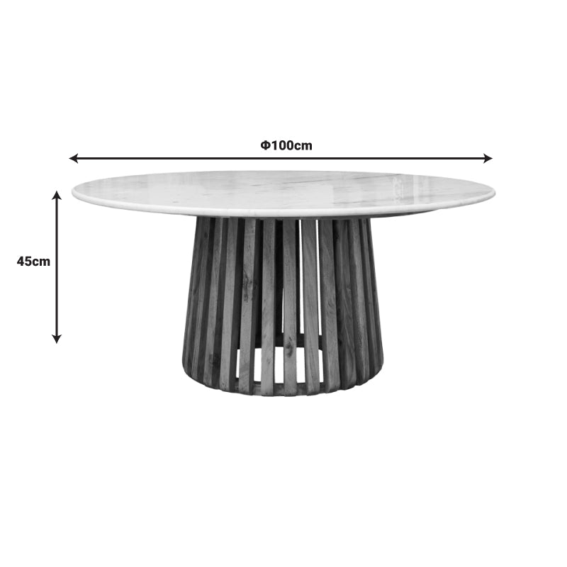 Маса за кафе Mable  масивно акациево дърво в естествен цвят и плот от мраморна повърхност D100x45cm