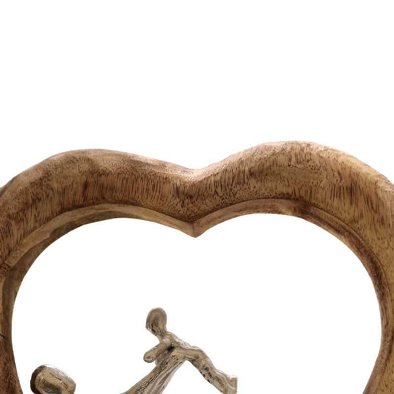 Декорация за маса сърце Loisir  естествено мангово дърво-алуминий 28.5x9x30cm