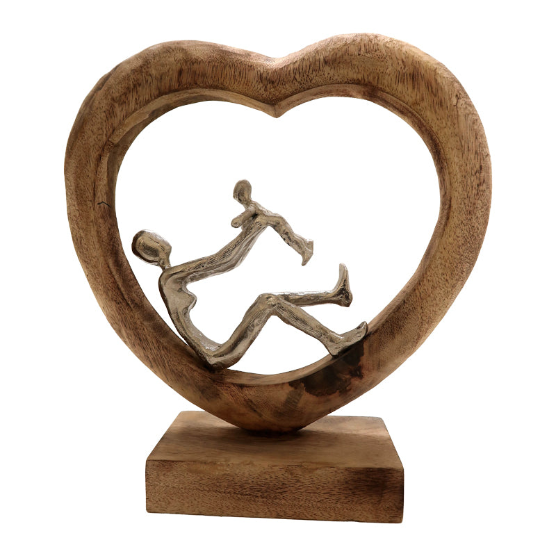 Декорация за маса сърце Loisir  естествено мангово дърво-алуминий 28.5x9x30cm