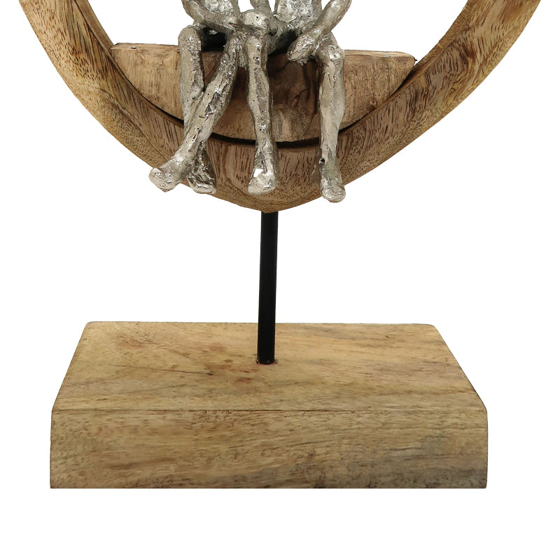 Декорация за маса сърце Edora  естествено мангово дърво-алуминий 27x10x36cm