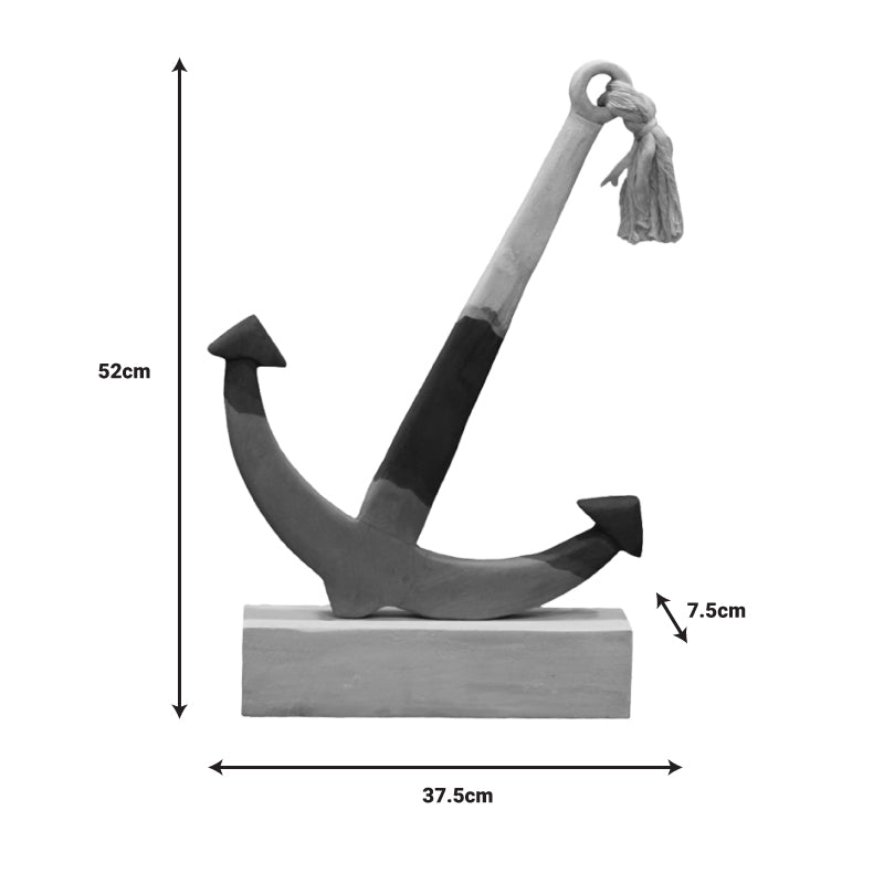 Декорация за маса морска котва Elize  бяло-сиво-синьо мангово дърво 37.5x7.5x52cm