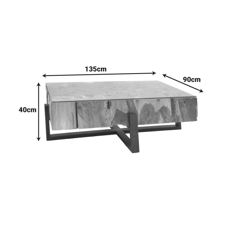 Холна маса borth  от тиково дърво в естествен цвят 135x90x40см