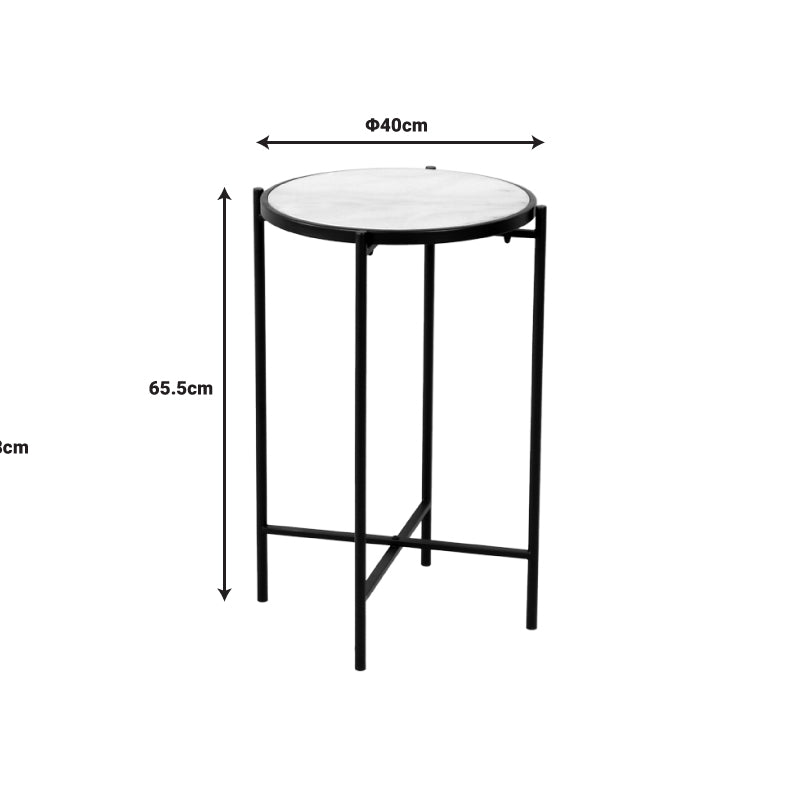 Помощна маса LUXERE  черен метал-бял мрамор цвят  d40x65.5см