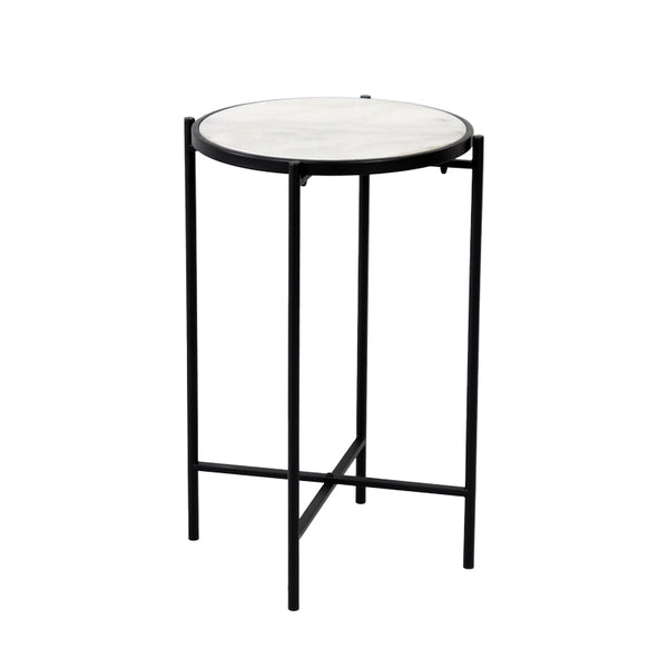 Помощна маса LUXERE  черен метал-бял мрамор цвят  d40x65.5см