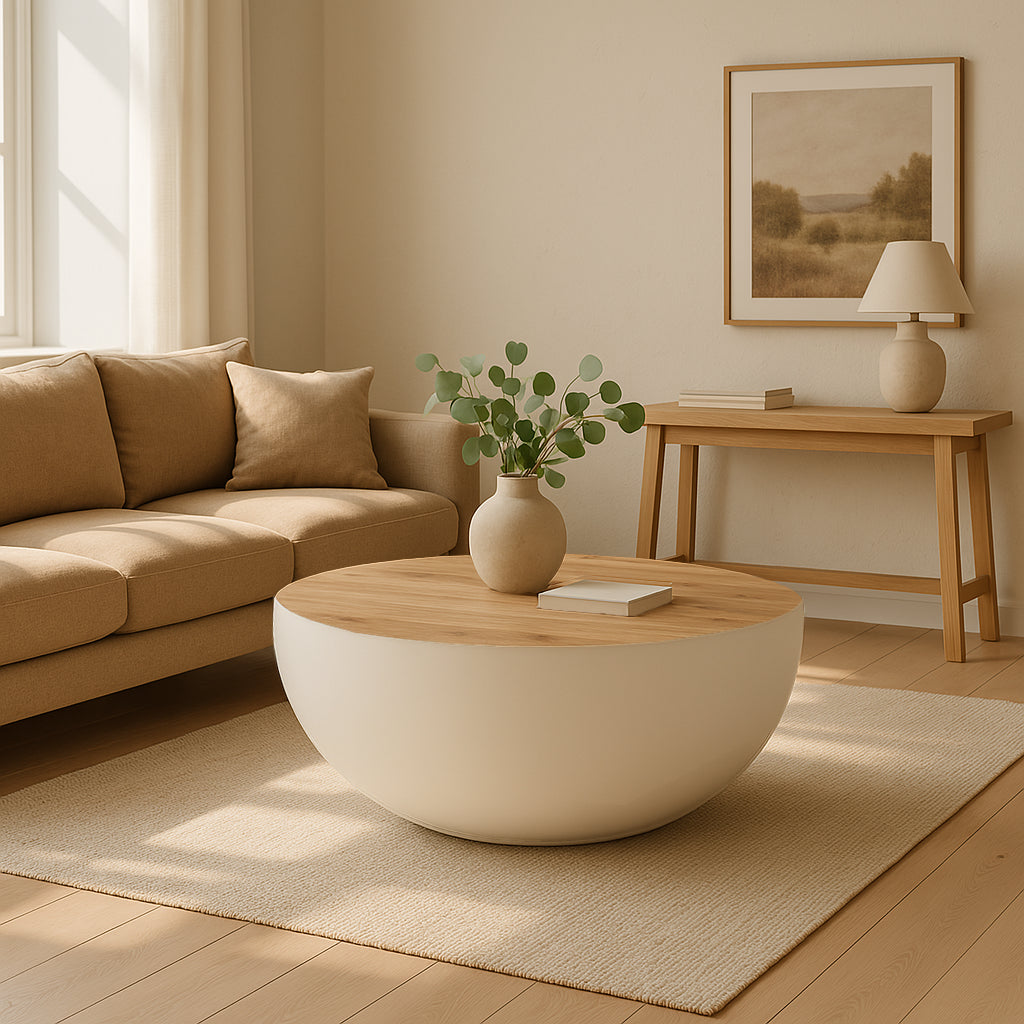 Холна маса coffelty  акациево дърво масив - бял метал д90х40см