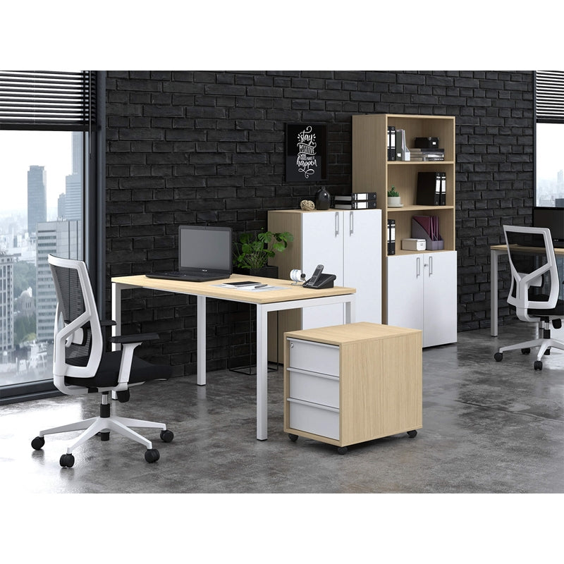 Шкаф Narbutas Choice, 800 x 420 x 1075 mm, ПДЧ 18 mm, корпус с избелен дъб, бели врати с бяла правоъгълна дръжка