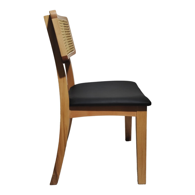 Стол renna естествен цвят буково дърво и черна pu възглавница 48x52x79см