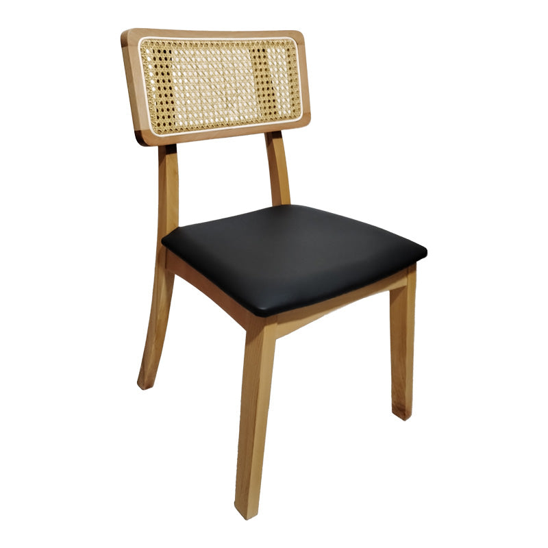 Стол renna естествен цвят буково дърво и черна pu възглавница 48x52x79см