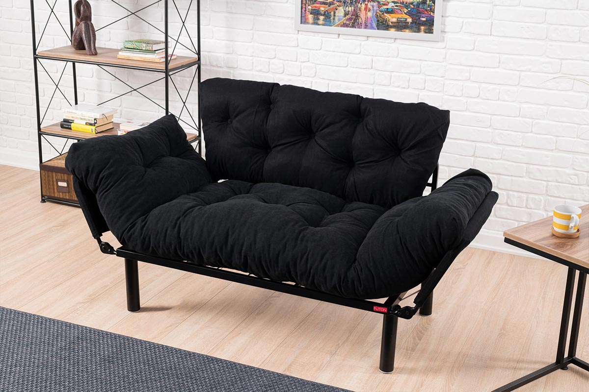 2-местен разтегателен диван pwf-0018 с дамаска в черен цвят 155x73x85см