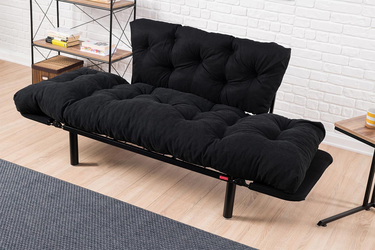 2-местен разтегателен диван pwf-0018 с дамаска в черен цвят 155x73x85см
