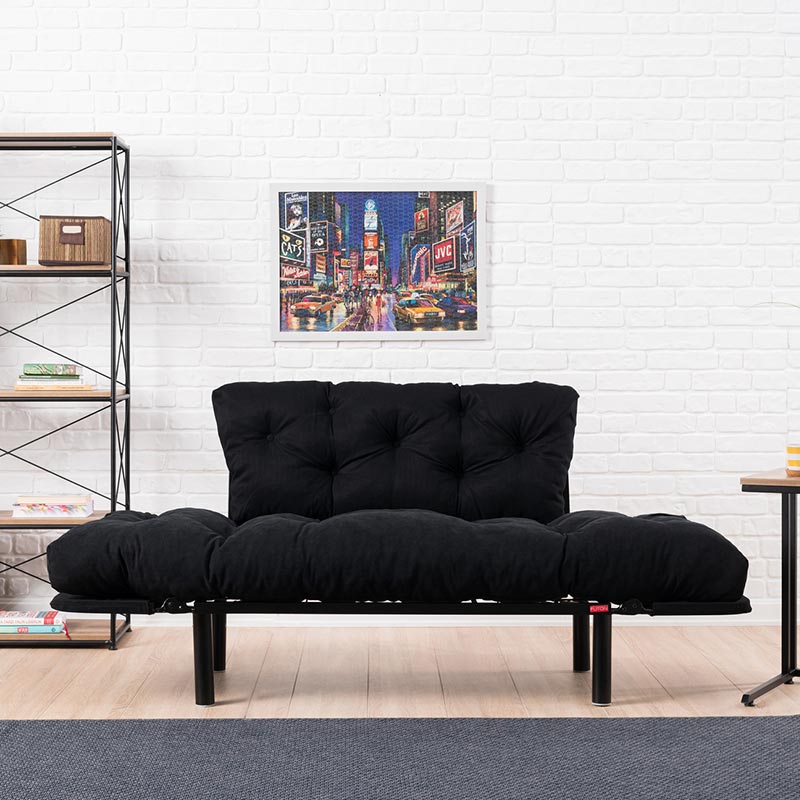 2-местен разтегателен диван pwf-0018 с дамаска в черен цвят 155x73x85см