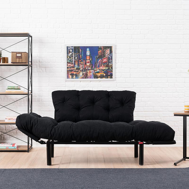 2-местен разтегателен диван pwf-0018 с дамаска в черен цвят 155x73x85см