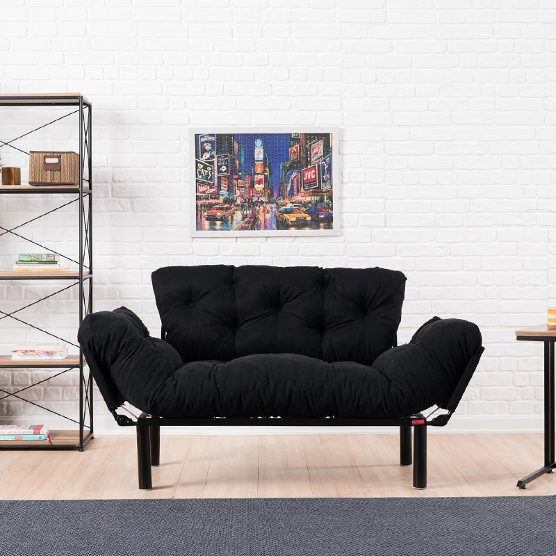 2-местен разтегателен диван pwf-0018 с дамаска в черен цвят 155x73x85см