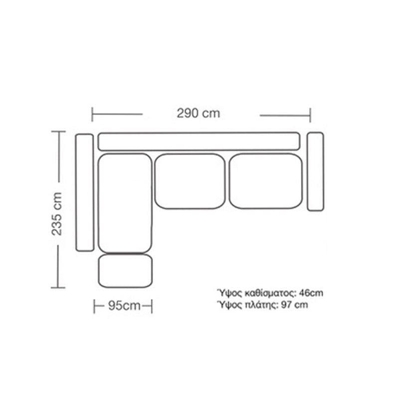 Ъглов диван Romantic десен ъгъл дамаска ciel-cream 290x235x95см