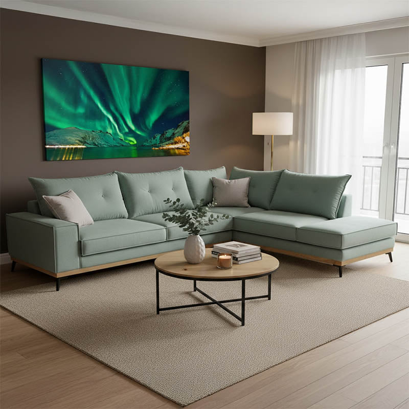 Ъглов диван Luxury II ляв ъгъл дамаска ciel-крем 290x235x95см