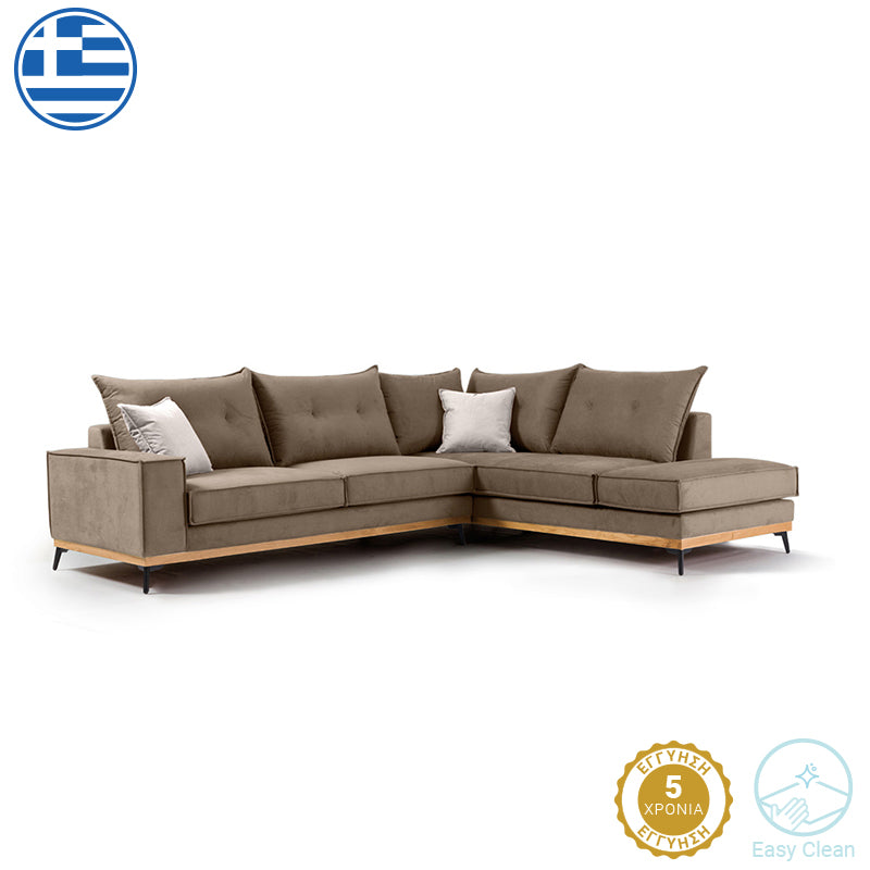 Ъглов диван Luxury  ляв ъгъл дамаска мока-крем 290x235x95см