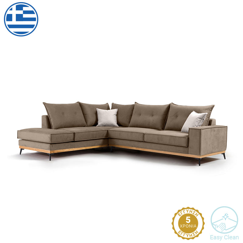 Ъглов диван Luxury десен ъгъл дамаска мока-крем 290x235x95см