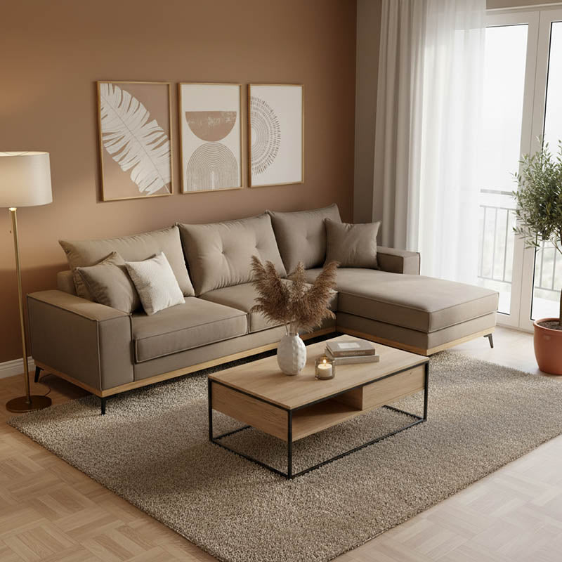 Ъглов диван Luxury десен ъгъл дамаска мока-крем 290x235x95см