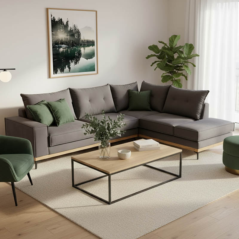 Ъглов диван Luxury ляв ъгъл дамаска тъмно сиво-тъмно зелено 290x235x95см