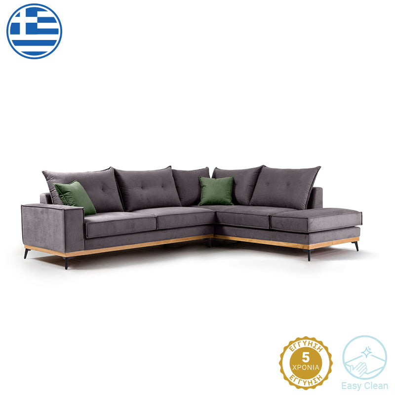 Ъглов диван Luxury ляв ъгъл дамаска тъмно сиво-тъмно зелено 290x235x95см