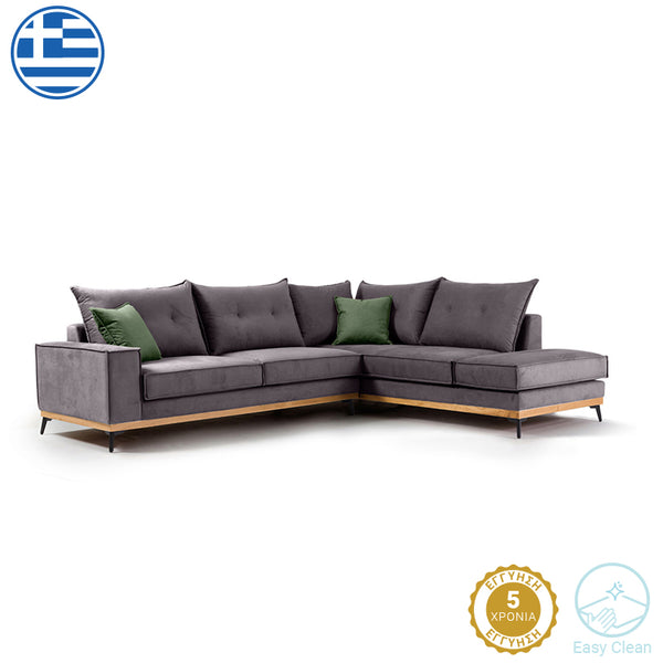 Ъглов диван Luxury ляв ъгъл дамаска тъмно сиво-тъмно зелено 290x235x95см