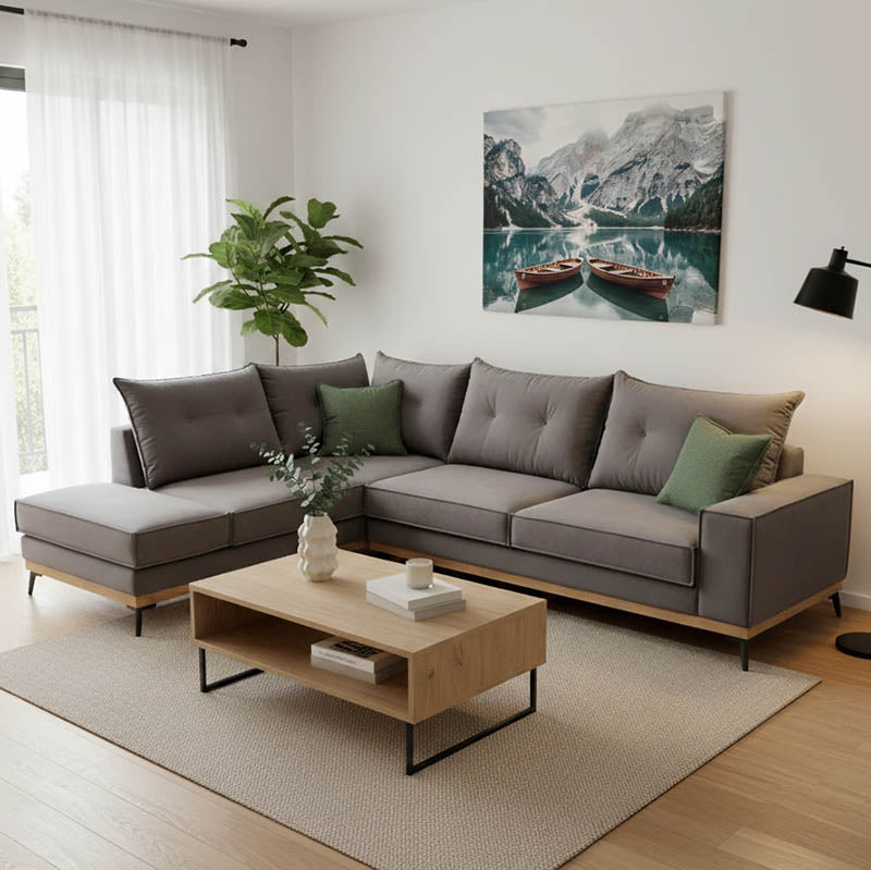 Ъглов диван Luxury  десен ъгъл дамаска тъмно сиво-тъмно зелено 290x235x95см