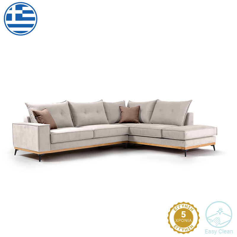 Ъглов диван Luxury ляв ъгъл дамаска крем-мока 290x235x95см