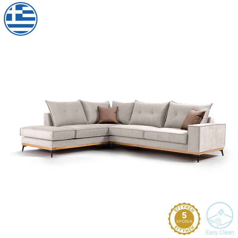 Ъглов диван Luxury II десен ъгъл дамаска крем-мока 290x235x95см