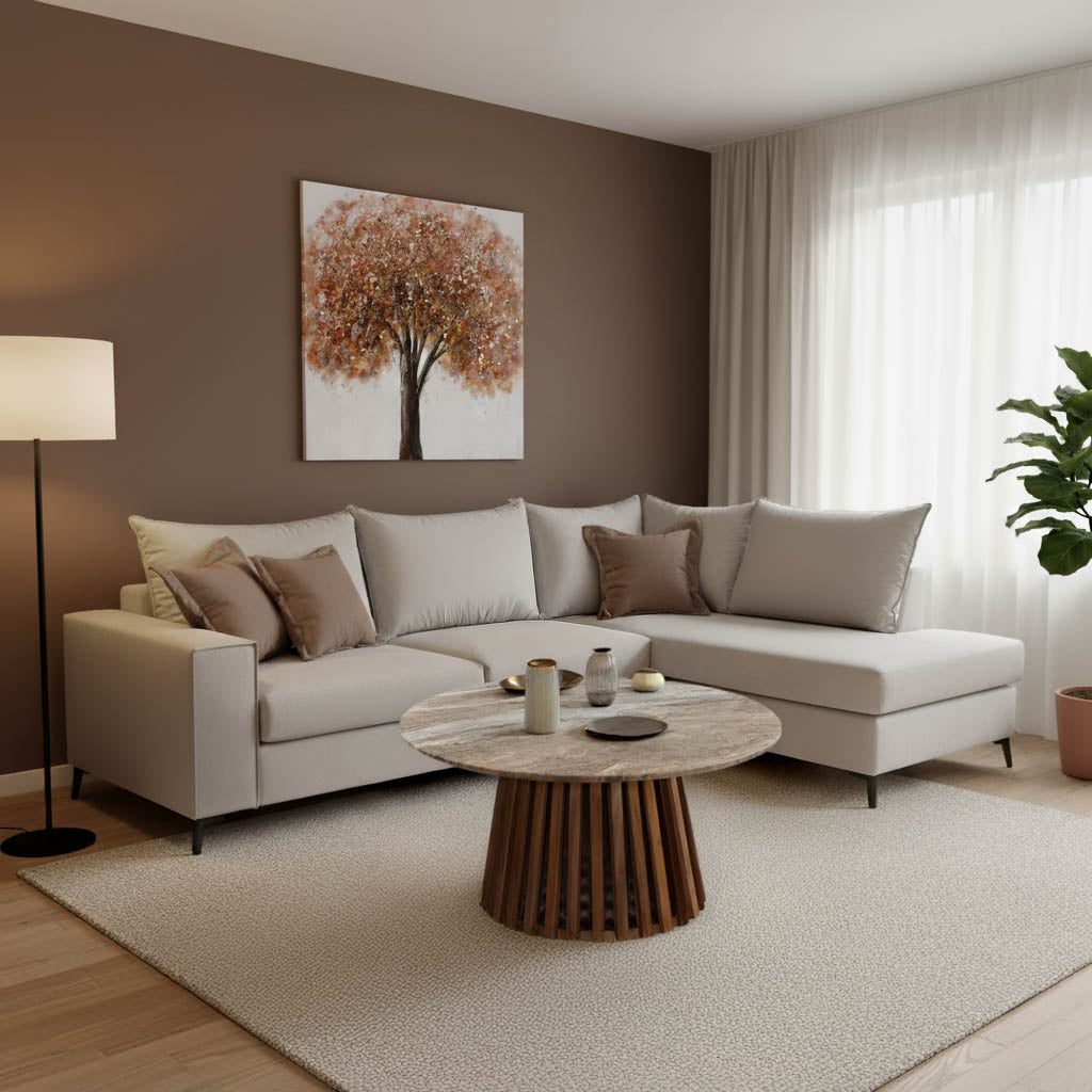 Ъглов диван Romantic ляв ъгъл дамаска крем-мока 290x235x95см