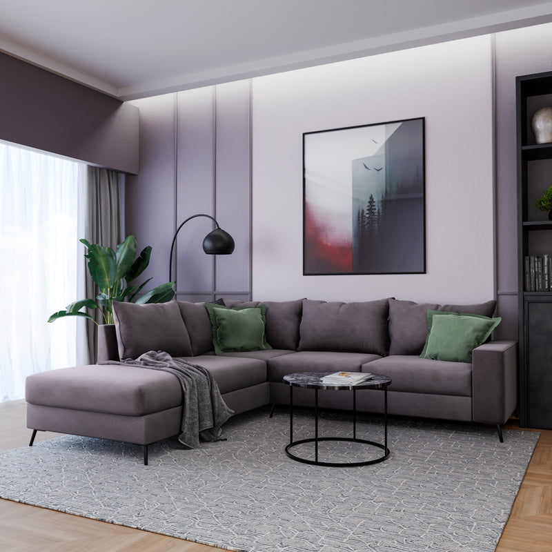 Ъглов диван Boston десен ъгъл дамаска тъмно сиво-тъмно зелено 290x235x95см