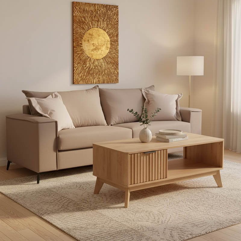 VERONA 3-местен диван мока плат с кремави възглавници 225x93x100см