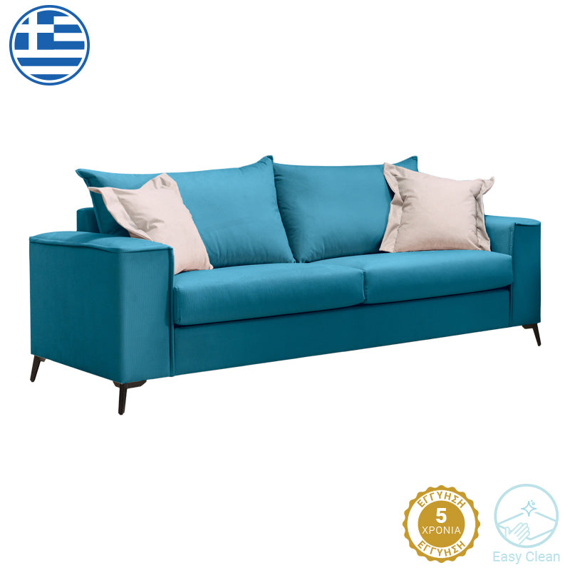 VERONA 3-местен диван петрол дамаска с бежови възглавници 225x93x100см
