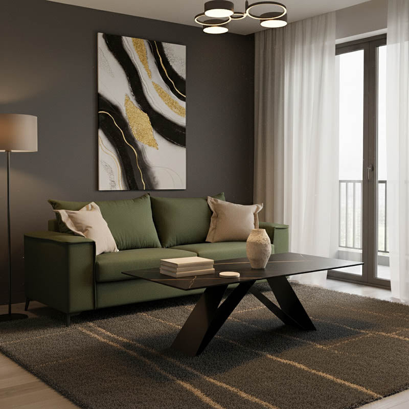 VERONA 3-местен диван тъмнозелен плат с кремави възглавници 225x93x100см