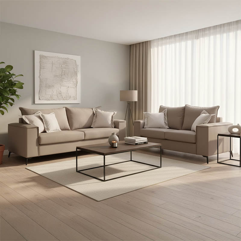 Комплект диван от 2 части Verona от плат мока с кремави възглавници