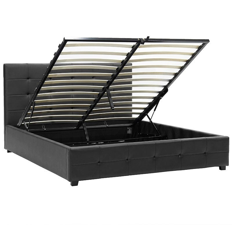 Двойно легло Roi PU с място за съхранение в черен мат 160x200