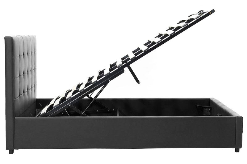 Двойно легло Roi PU с място за съхранение в черен мат 160x200