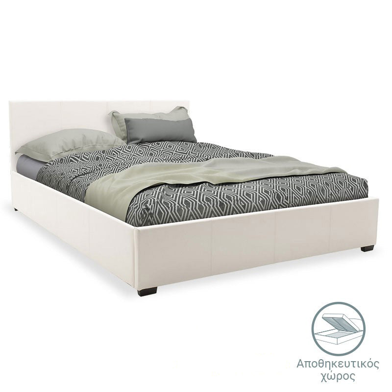 Двойно легло Norse PU с място за съхранение в бял мат 160x200см