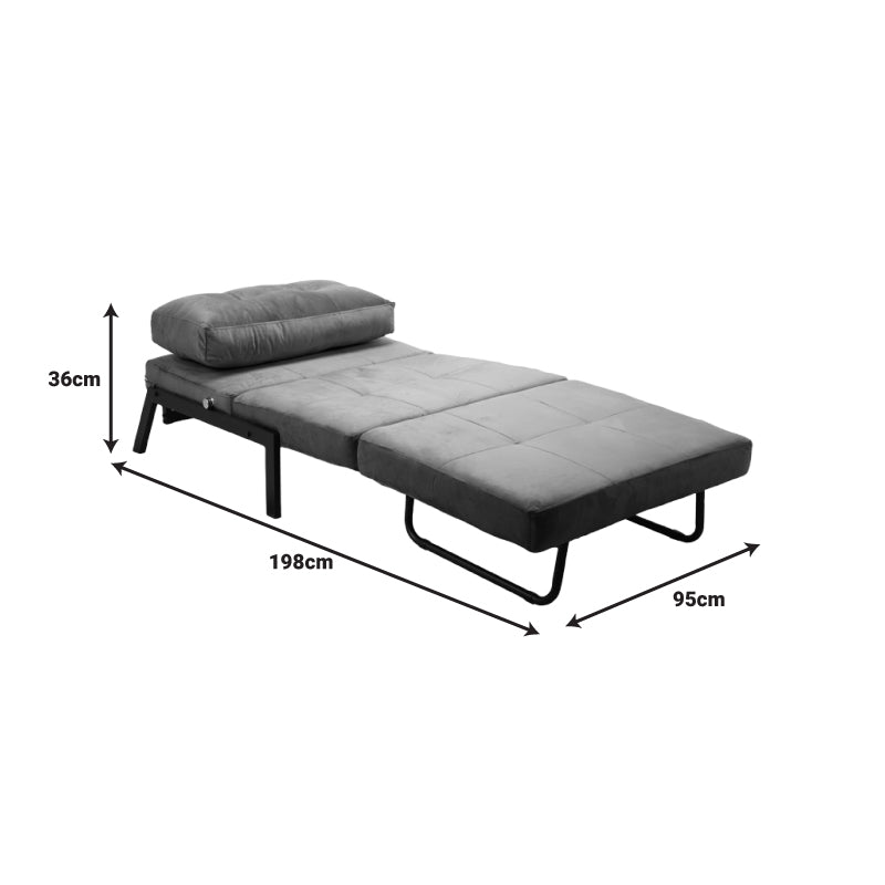 Фотьойл-легло Fancy плат в нюанс антрацит и черен метален крак 95x98x70см